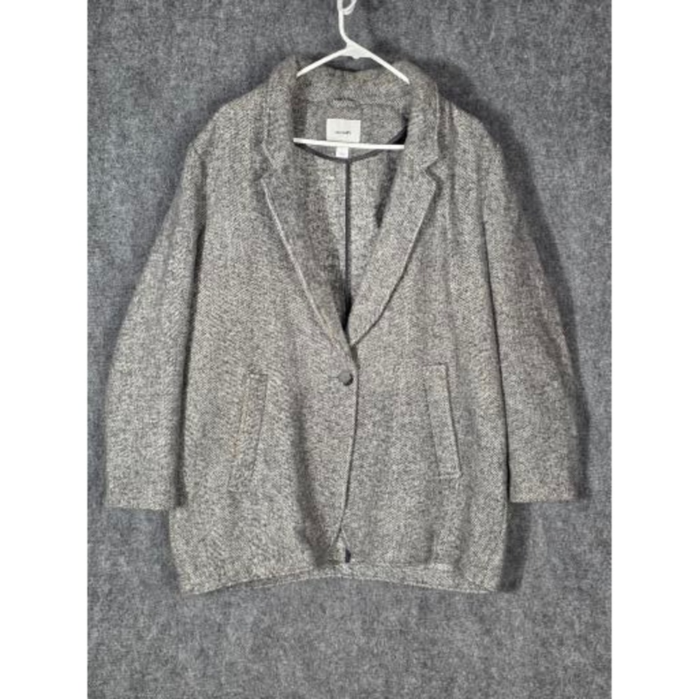 Old Navy Women's Herringbone Tweed Collarless Coat Size L Gray Pockets‎ Woven